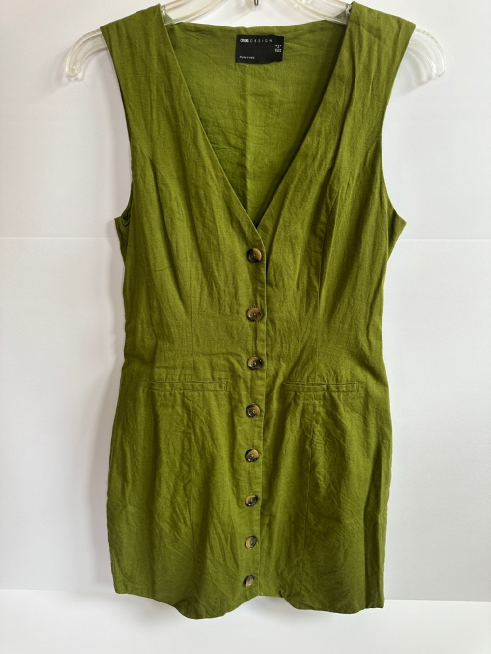 ASOS DESIGN Mini Button Up Linen Blend Vest Dress, 4